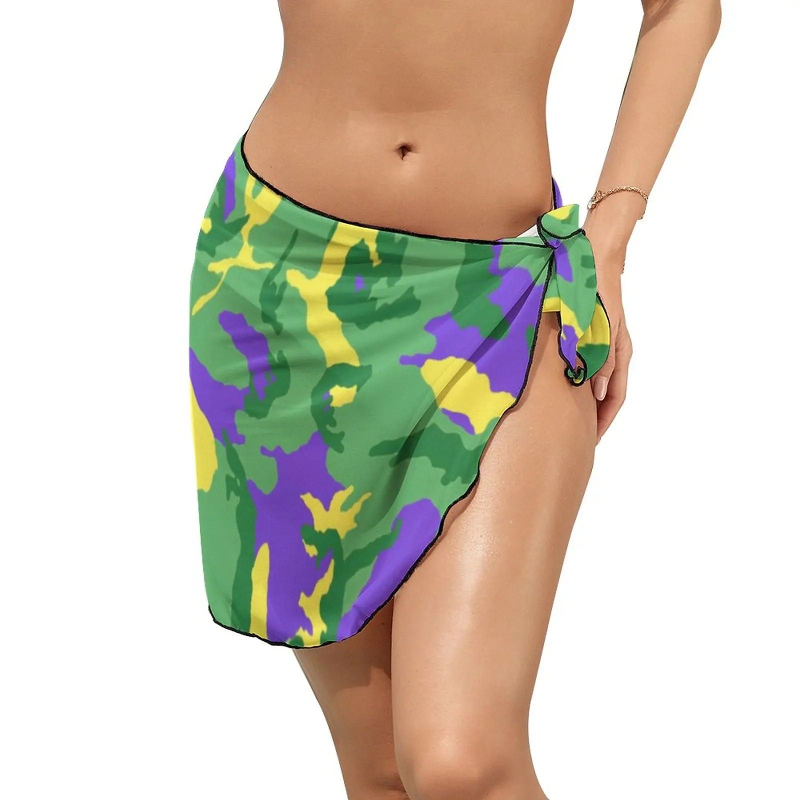 Mardi Gras Camo Beach Bikini Cover Up Summer Colorful Camouflage Chiffon Wrap Skirts Female Pattern Cover-Ups Vintage Beachwear