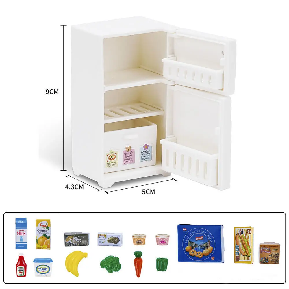 

16PC 1:12 Dollhouse Miniature White Refrigerator with Food Kitchen Set Furniture