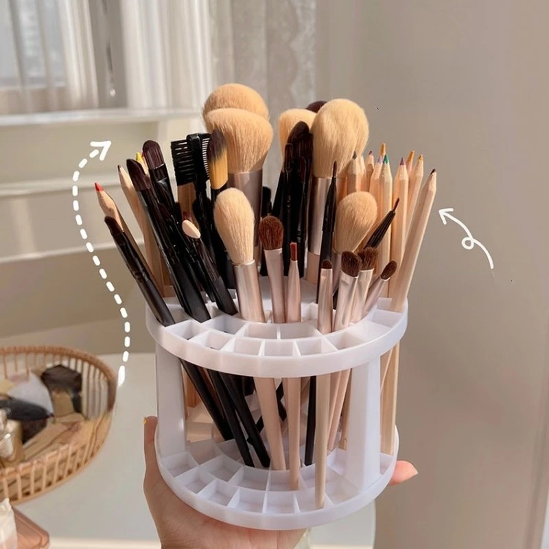 

Lattice Cosmetic Storage Cylinder Round Desktop Storage Box Makeup Tool Display Rack Large-capacity Cosmetic Drying Storage Rack