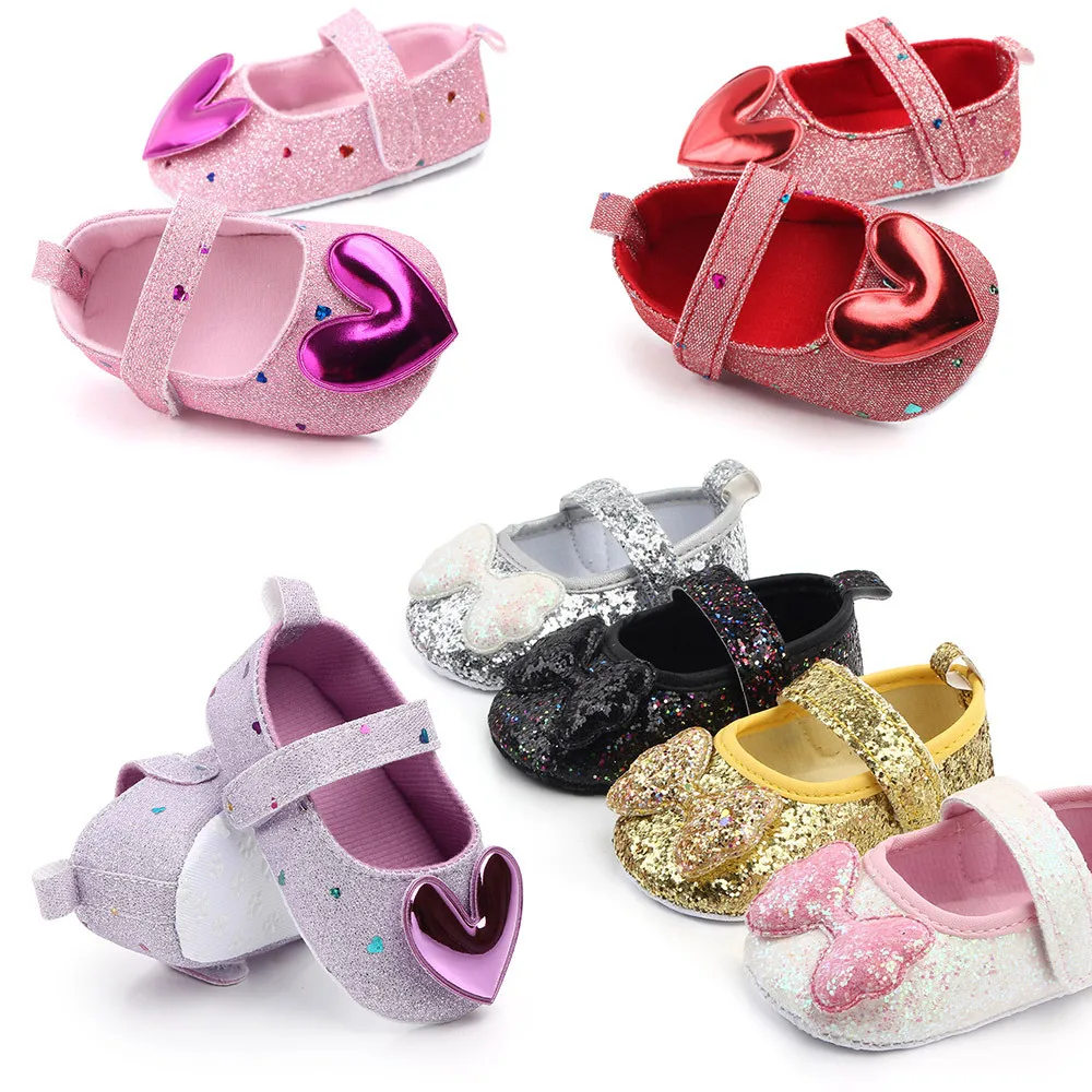 

Baby Girls Princess Sequin Shoes Bow-knot Casual First Walker Shoe Anti-skip Autumn Soft Sole Bottom Toddler Infant