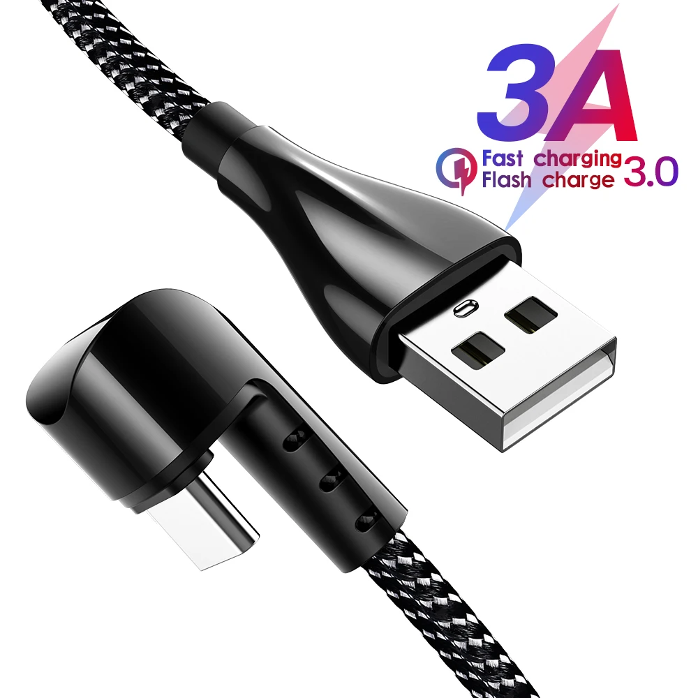 

USB Type C Cable 3A Fast Charging 90 Degree Elbow Games Charge Wire For Xiaomi Samsung Phone Data Wire USB C Cable