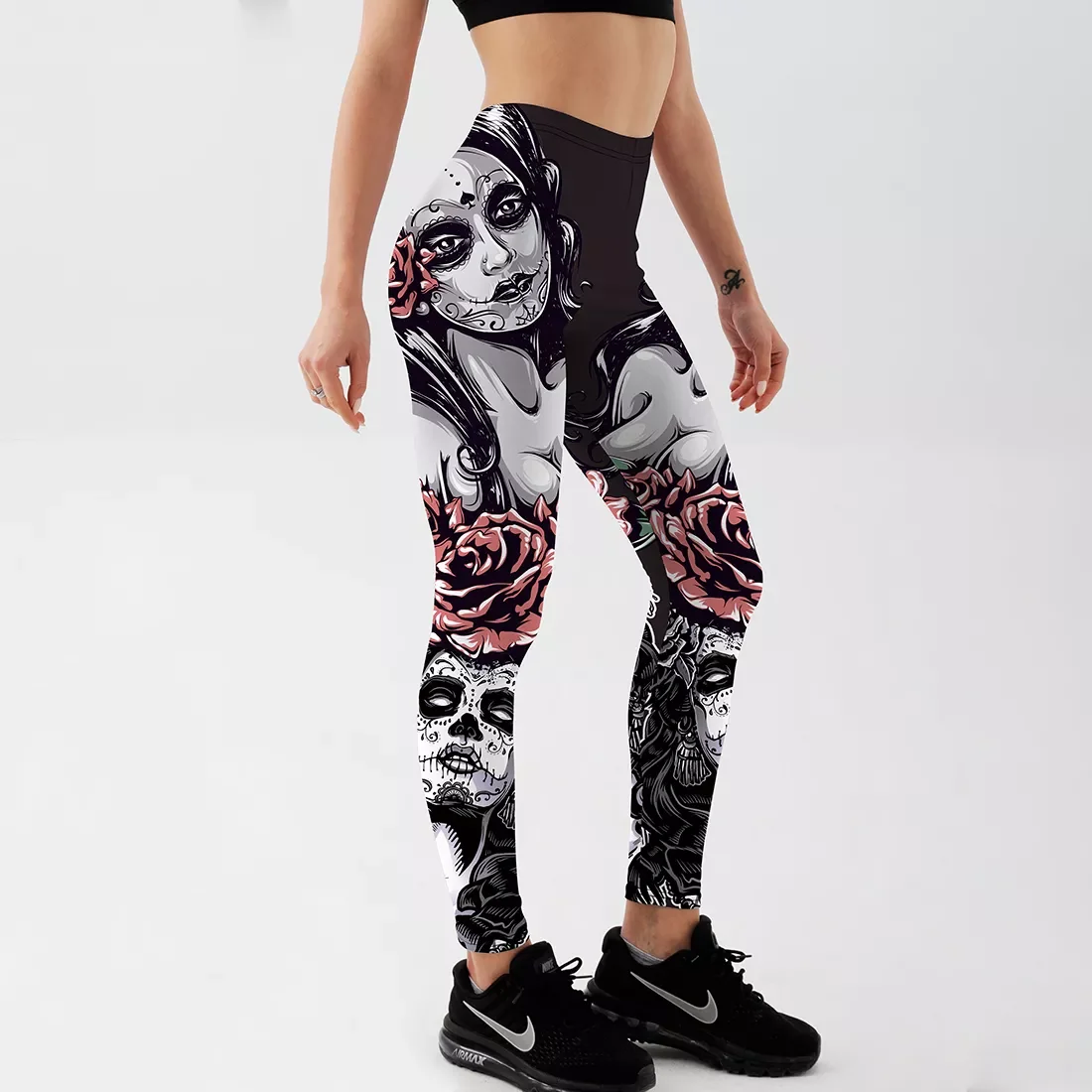 

Новое поступление, женские леггинсы New2022, сексуальные женские леггинсы с принтом роз, готические тренировочные брюки для фитнеса