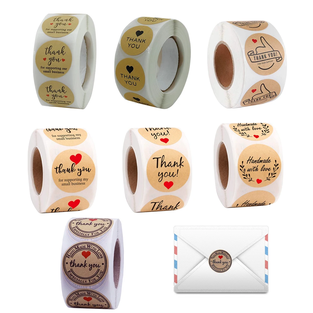 

Thank You Stickers Kraft Paper Round Sticker 1 inch Thank You Stickers Used for Candy Bags and Gift Wrapping 500 Labels Per Roll