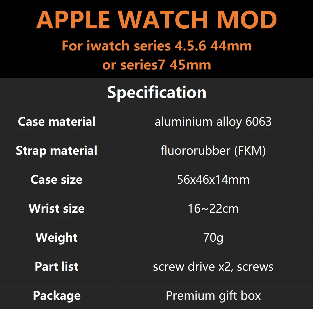 Aluminium Alloy Case for Apple Watch Band 44MM 45MM Fluororubber Strap for Iwatch Series 7 6 5 4 SE Diy Modification Accessories