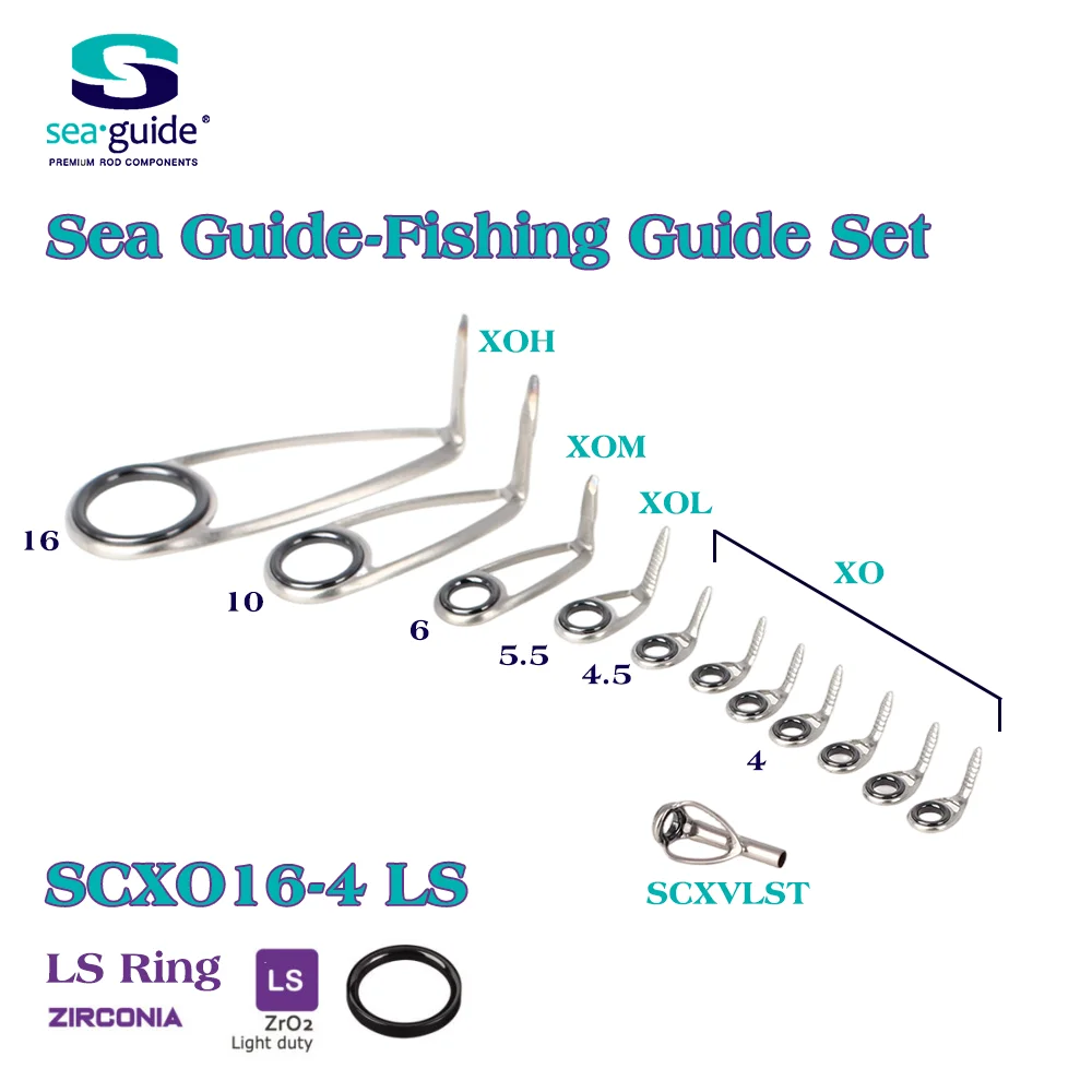 Фото Комплект кольцевых втулок Sea Guide XOLS для удилищ, из нержавеющей стали с циркониевым покрытием, для сборки спиннинговых удилищ и серфовой рыбалки №1