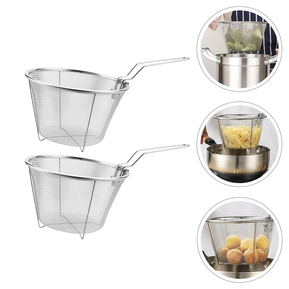 

Basket Strainer Baskets Fry Frying Steel Mesh Stainless Fries Frenchfried Wire Fryer Colander Deephandle Noodle Skimmer Round