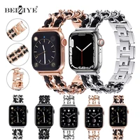 stainless steel strap for apple watch series 7 se band 4145mm leather iwatch 6 5 4 3 correa 4044mm 3842mm band accessories