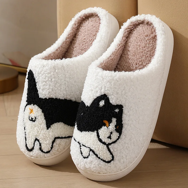 2024 Winter Women Black Cat Slippers Men Cartoon Home B