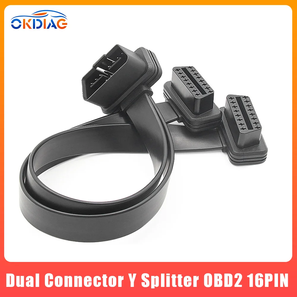 

Удлинитель OBDII 30 см с двумя разъемами, Y-разветвитель с 16-контактным штекером на одном конце, плоский + тонкий кабель-удлинитель