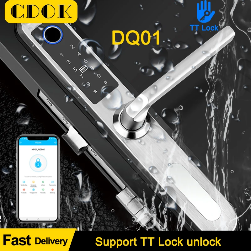 

CDOK DQ01 Waterproof IP66 Fingerprint Door Lock Bluetooth TTlock APP 5 Unlock Method Broken Bridge / Wooden / Outside Door