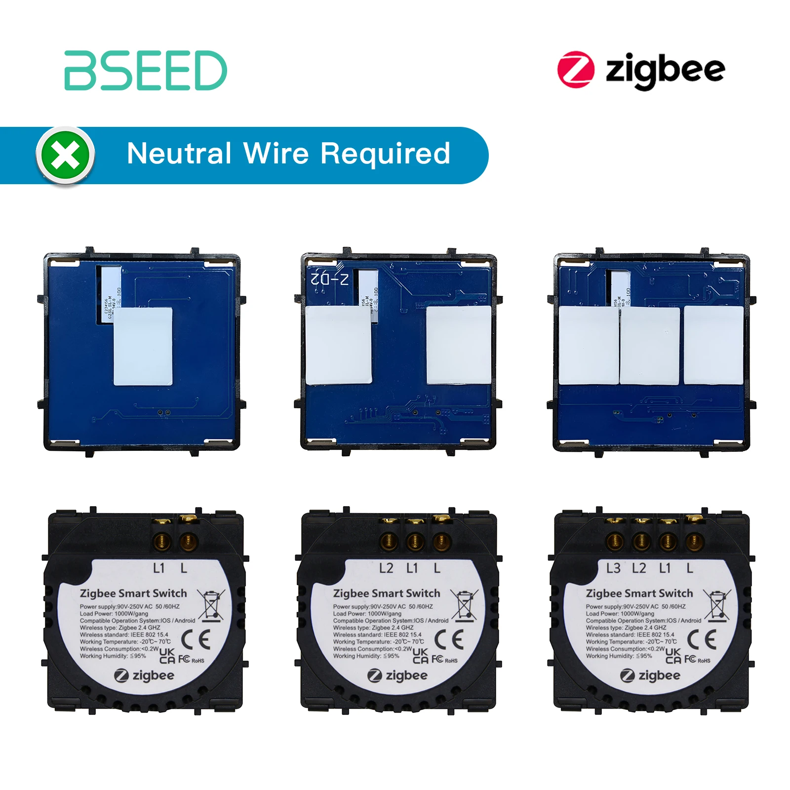 

Bseed Zigbee Touch Switch 1/2/3Gang EU Russia Standard Base Of Smart Switch Single Live Control Switch Without Glass Panel