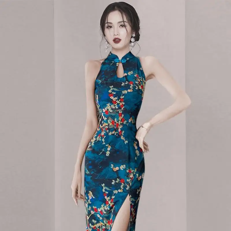 Китайское улучшенное Ципао очень большого размера 150 кг тонкое платье с ретро