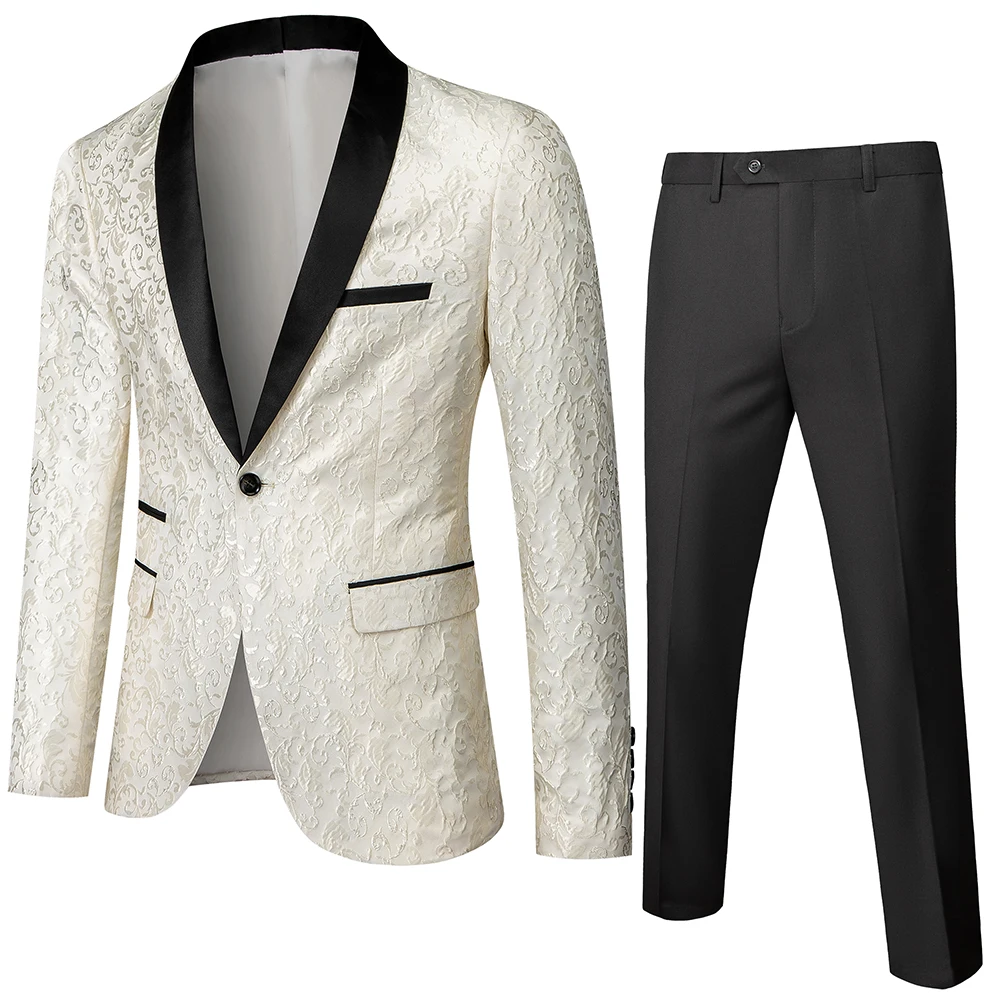 

(Jacket+Pants) Banquet Feather Embossing Process Designer Blazers/Men's New Suits Waistcoat Trouser 2 Pcs Dress Set 3XL 4XL