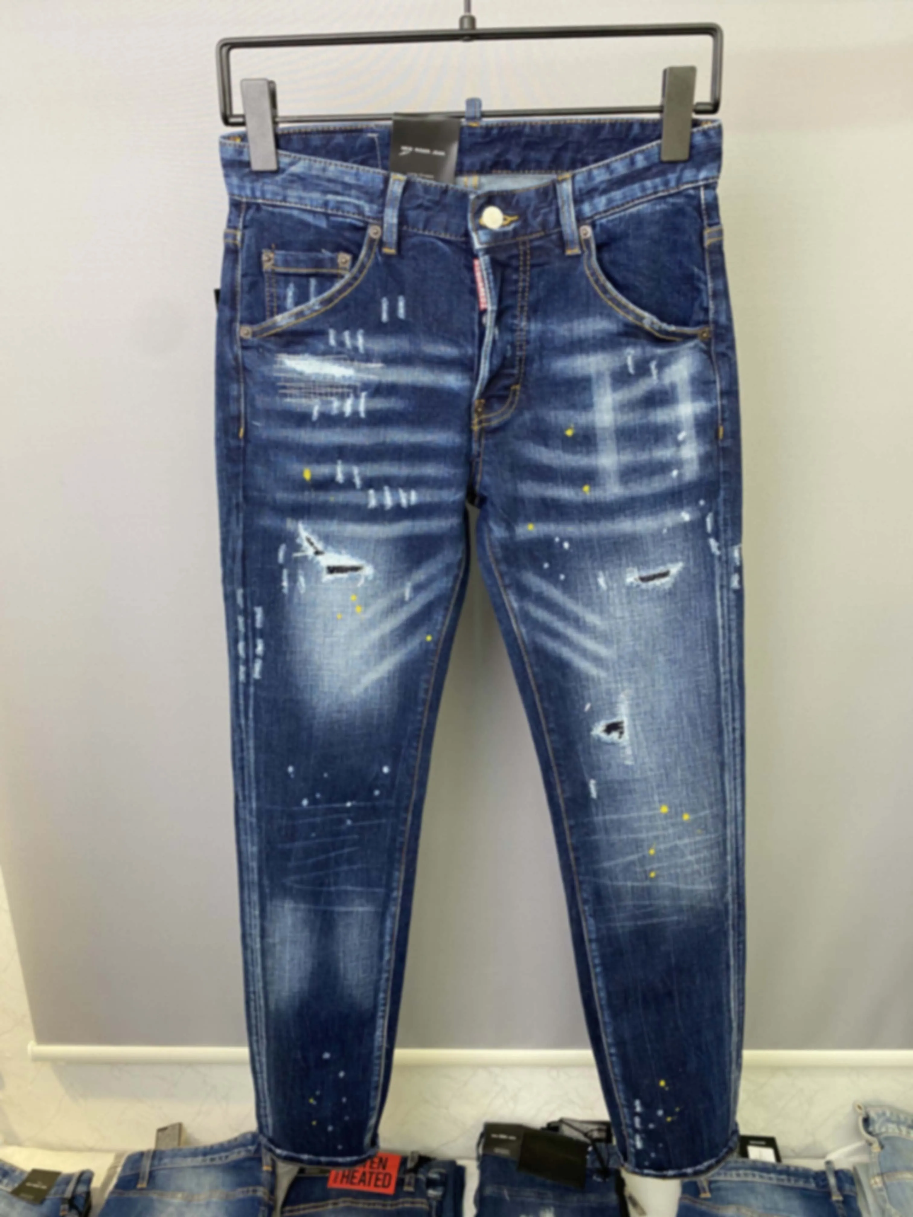 2023 New Four Seasons Jeans Men's D2 Jeans Elastic Slim Fit 9-inch Pants D2 Pants European Station Heavy Craft High Quality Tren