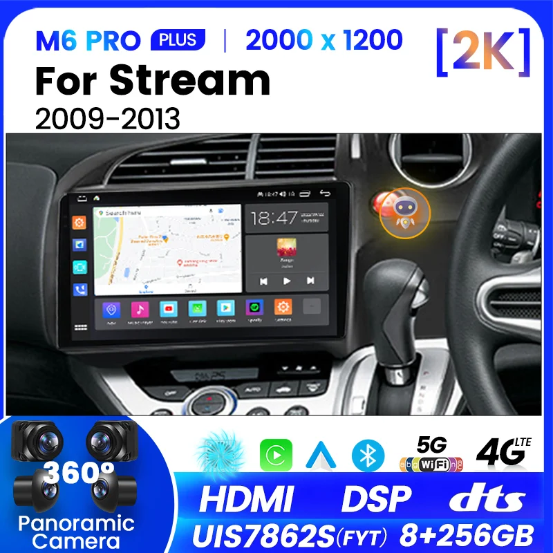 

Автомагнитола для Honda Stream 2 2006-2014 Android 12, мультимедийный видеоплеер, навигация GPS IPS аудио видео приемник, голосовое управление