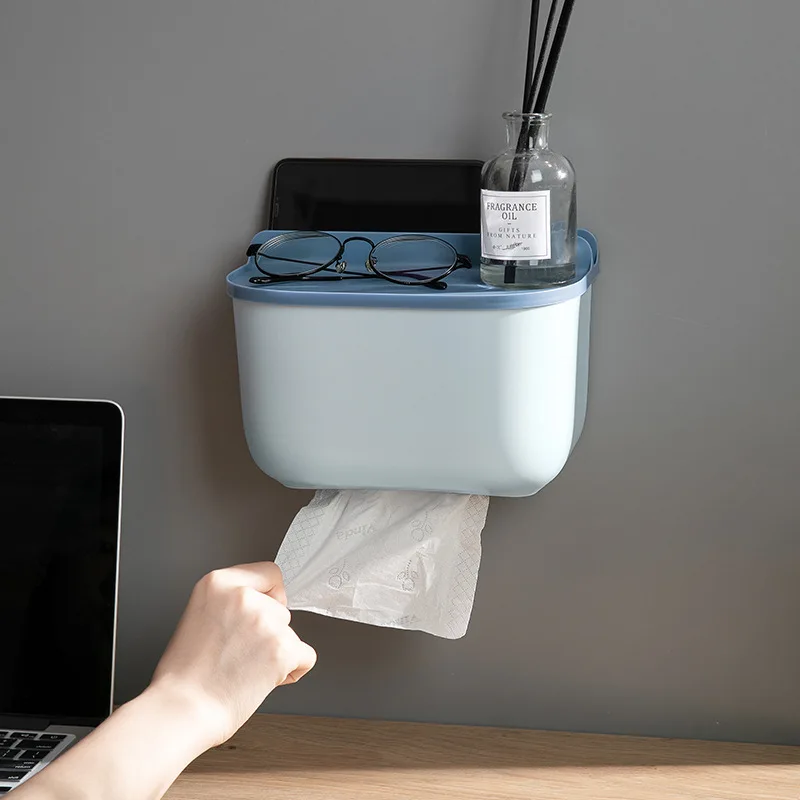 

Creative Multifunctional Wall-mounted Tissue Box Bathroom Toilet Pumping Box Self-adhesive Punch-free Roll Paper Storage Rack