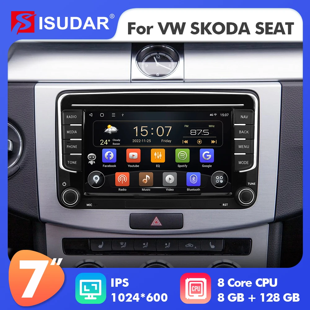 Isudar Android 7 inch Car Radio For VW/POLO/PASSAT/Golf/Tiguan/Jetta/Touran/Skoda/Octavia/Seat/Leon Carplay Auto Stereo No 2din