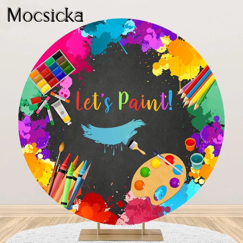 Mocsicka Let's Paint Party Backdrop граффити Splatter Art Paint ing День Рождения вечерние круглая Обложка фотосессия