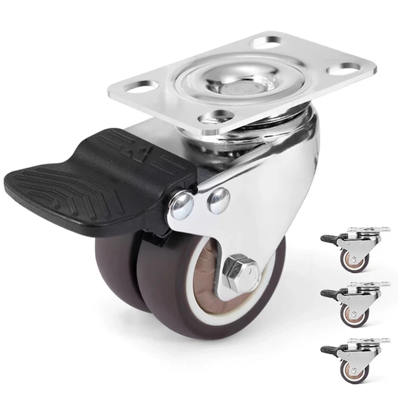 

2 Inch Brake Swivel Caster Wheels For Trolley Pallet Universal Mute Soft Rubber Heavy Duty Rollers Furniture Hardware