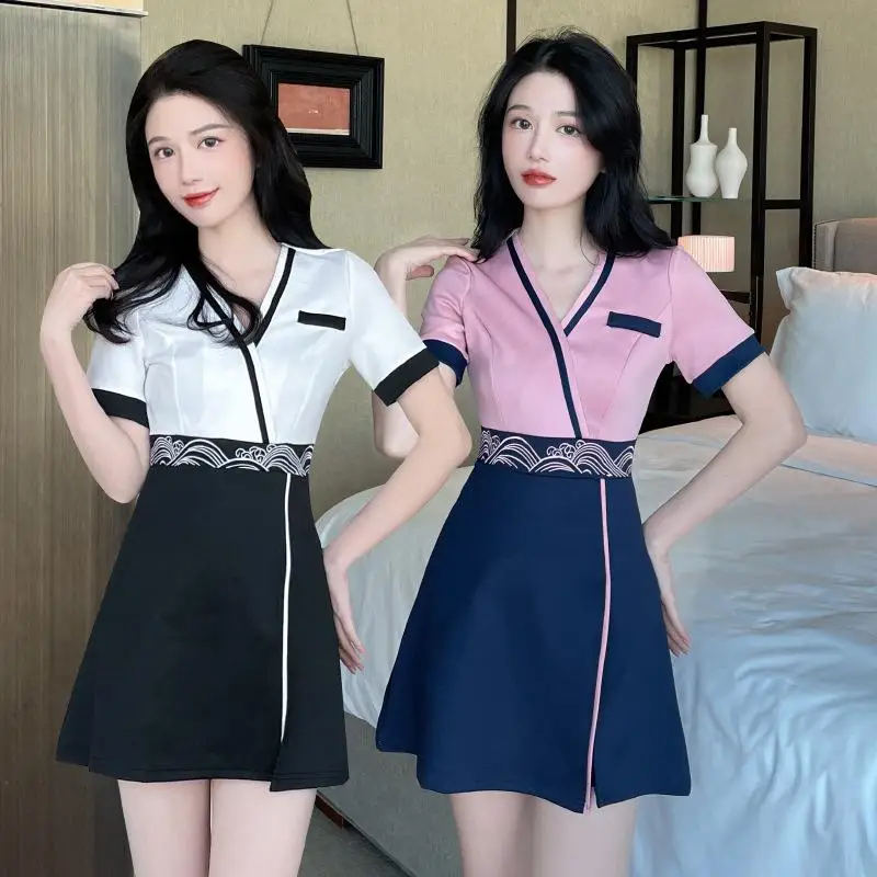 

Женская униформа для салона красоты, сауна, ванная для ног, косметологическая рабочая одежда для массажа, летняя юбка с коротким рукавом, новинка 2023