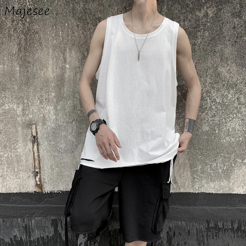 

Tanks High Street Men Hip Hop Ins Loose Tops All-match Clothing Summer Ulzzang Fashion Solid Simply O-neck Teens Thin Popular