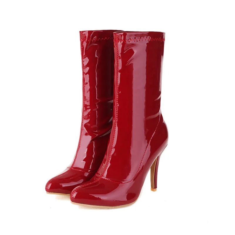 Женские модные ботинки из лакированной кожи удобные ботильоны челси на высоком