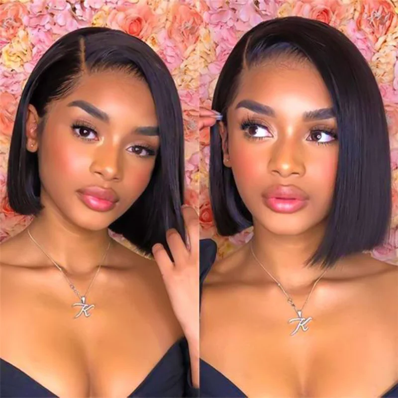 

13x4x1 T Part Short Bob Lace Wigs Pre Plucked 150% Density Lace Front Wig For Black Women Natural Hairline 100% Human Hair