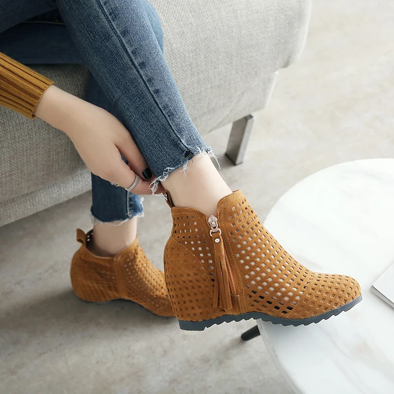 

Women Boots Flat Low Hidden Wedges Cutout Ankle Boots Casual Shoes Cute Booties Woman Spring Autumn Lady Boots Womens Fashion