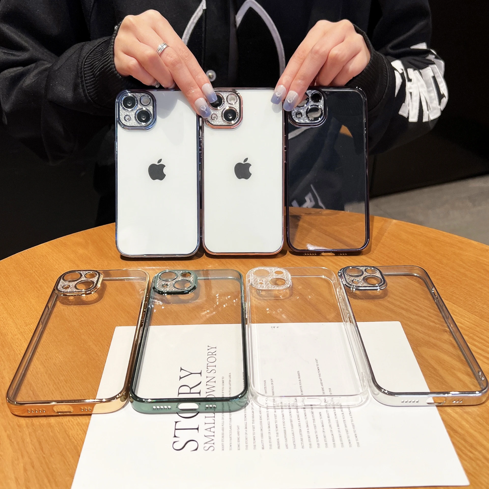 

For iPhone13 11 12 Pro Max Case Shockproof Cover Fashion Camera Protection Transparent Silicone Flash Drill Creative Design Case