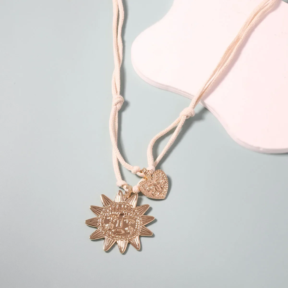 ZA трехмерное металлическое ожерелье в форме солнца и сердца для женщин винтажные