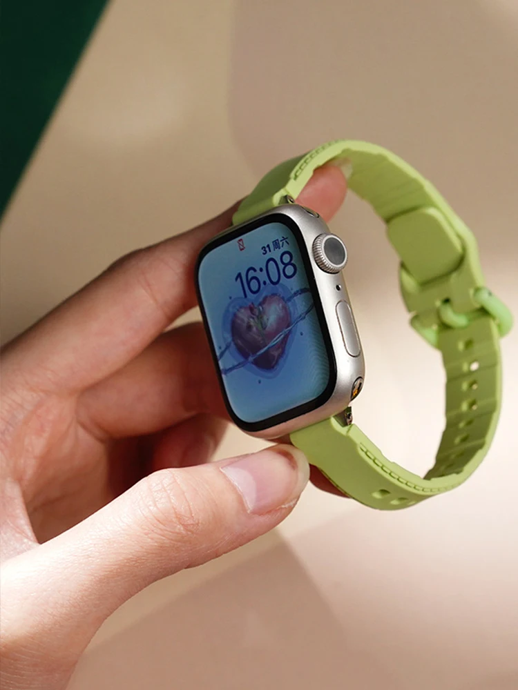 Slim Vintage Leather Band For Apple Watch 8 7 41mm 45mm Retro Green Genuine leather Wristband For Iwatch Series Ultra 6 5 4 se