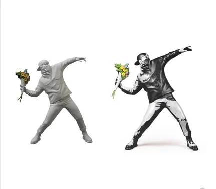 

Современная Бронзовая статуя Бэнкси с цветами бомбардировщиком, ограниченная серия, английская уличная художественная бросающая статуя с ...