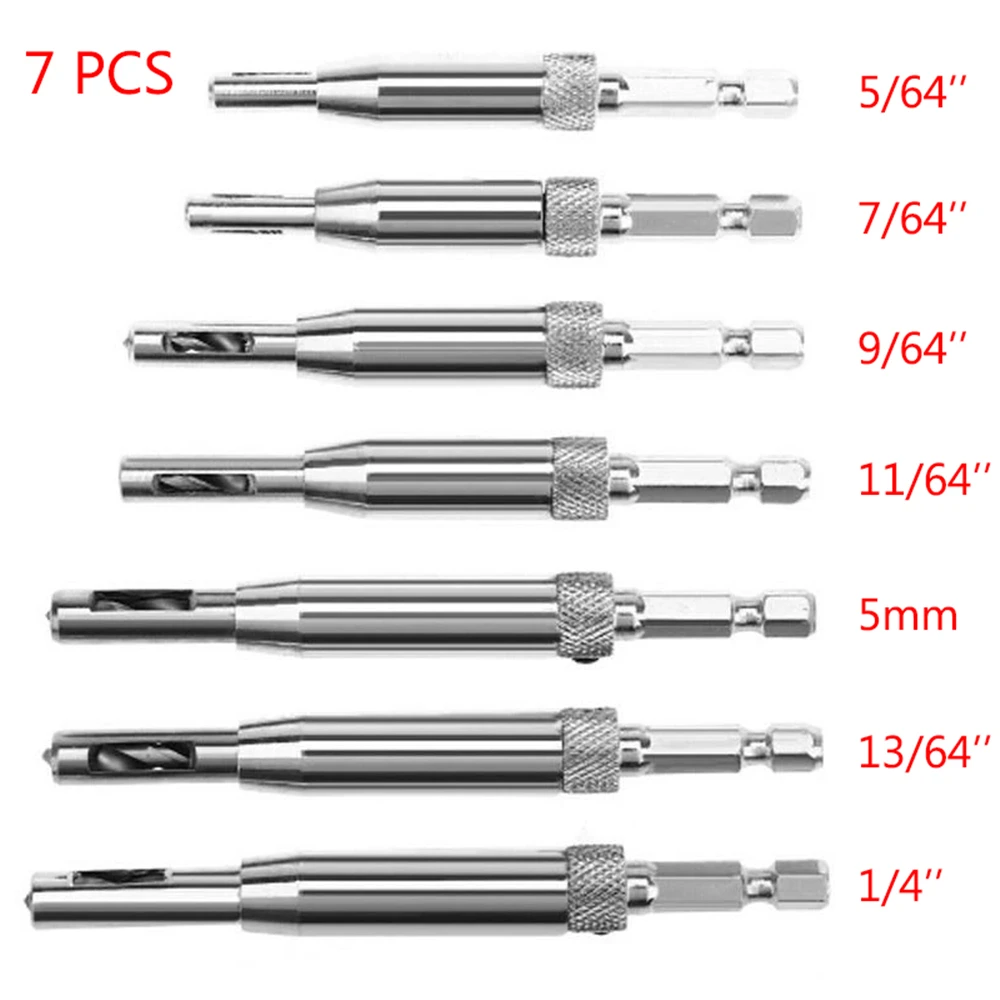 

4/7 pcs HSS Self Centering Hinge Drill Bits Set Door Cabinet 5/64" 7/64" 9/64" 11/64" 5mm 13/64'' 1/4'' Center Drill Bit