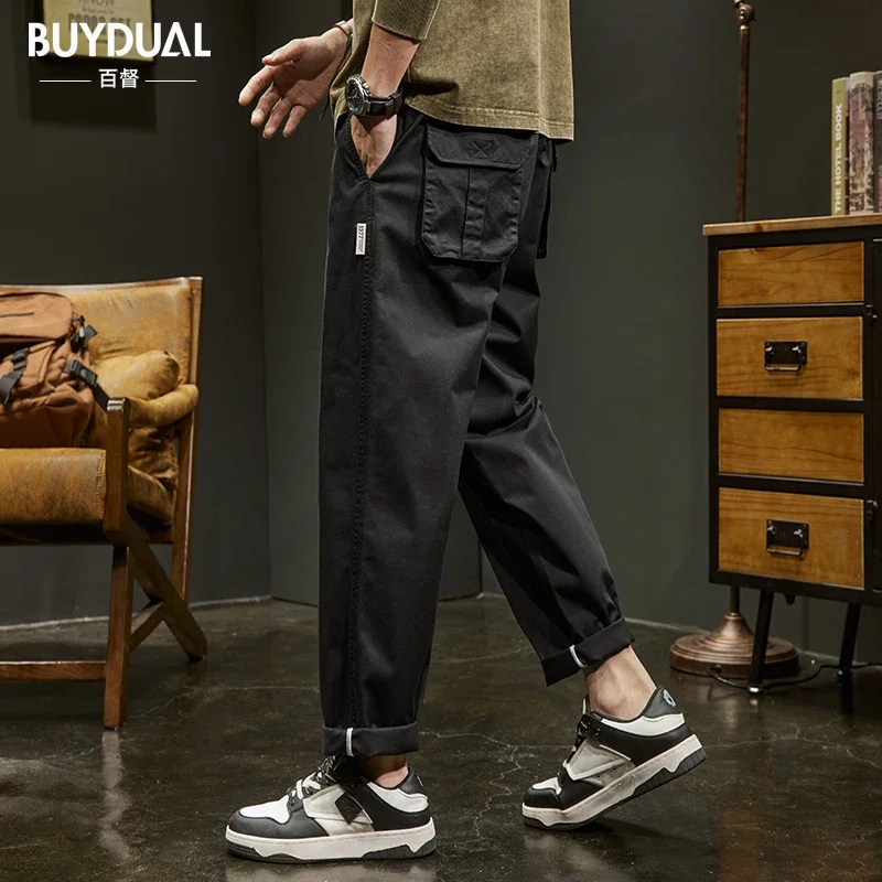 Весна 2023 модные мужские брюки-карго в американском стиле свободный крой большие
