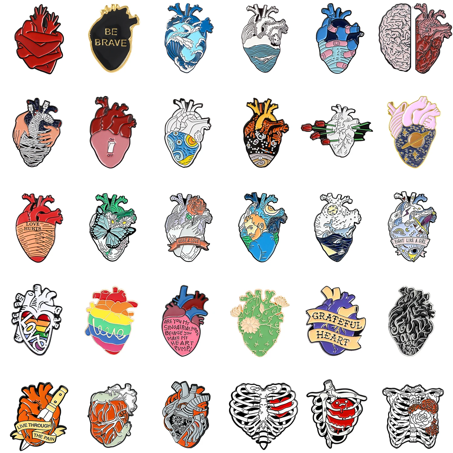 

Creative Heart Brooch Skull Brooch Rib Rainbow Bridge Protection Heart Ocean Heart Broken Love Heart Pin Skull Heart Pin