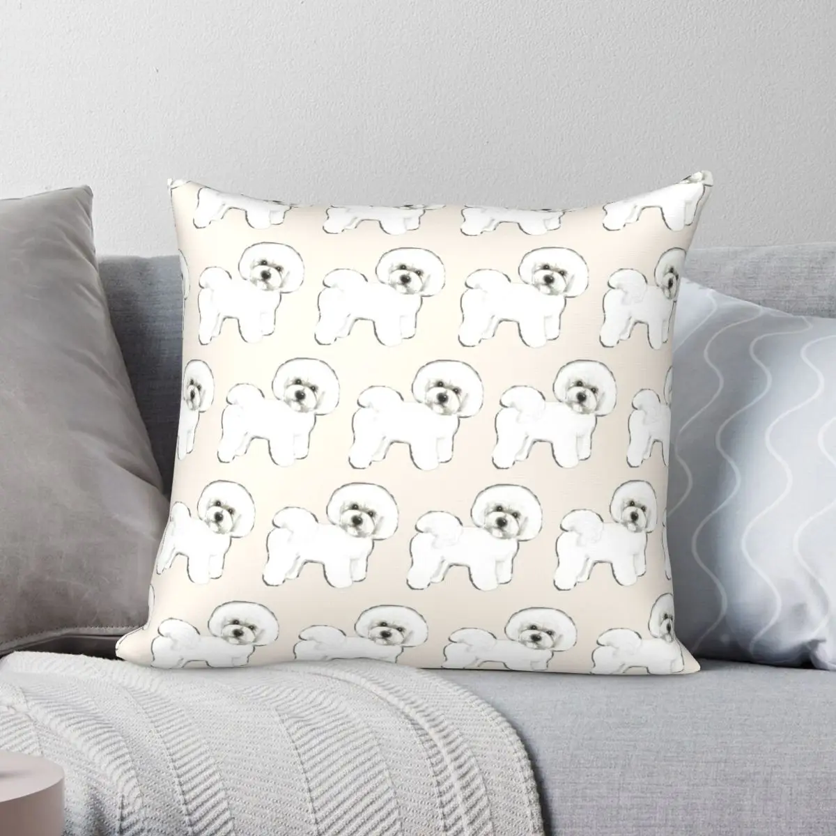 

Bichon Frise на кремовой подушке чехол из полиэстера и льна с бархатным принтом на молнии Декор накидка на подушку Чехол домашняя Подушка Чехол