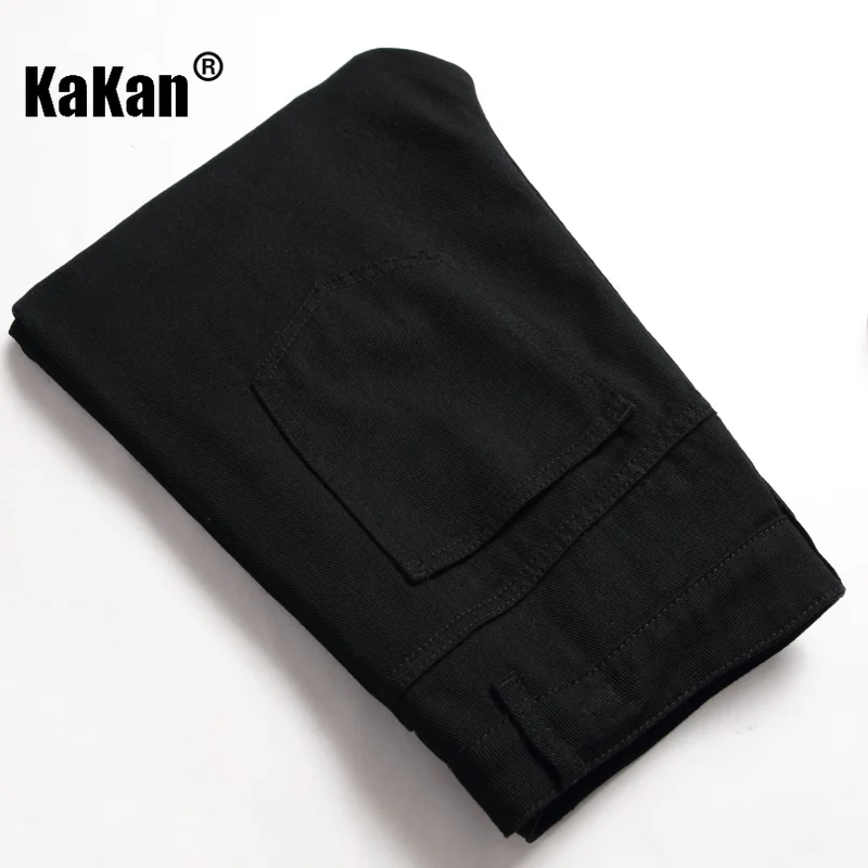 Kakan - European and American New Distressed Casual Jeans for Men, Pure Black Men's Jeans K021-20170