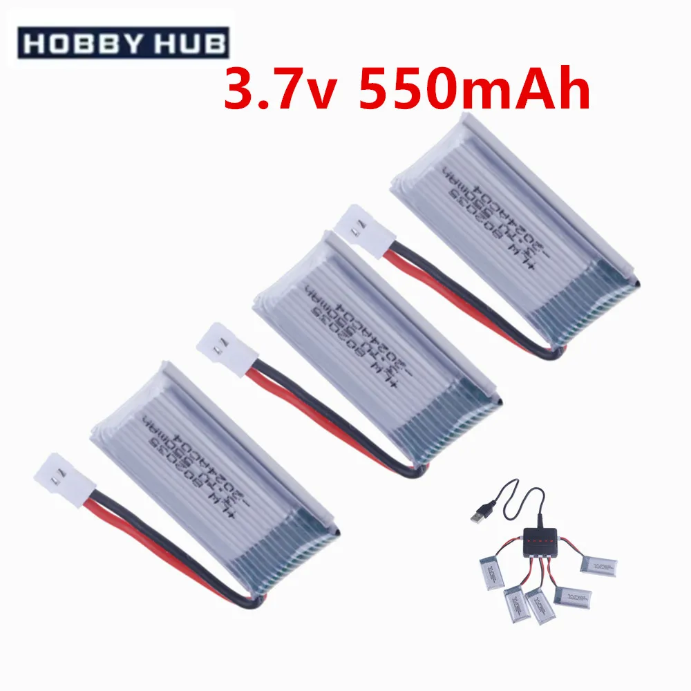 Фото Запасная часть для квадрокоптера X4 H107 H31 KY101 E33C E33 U816A V252 H6C: LiPo аккумулятор 1S 3.7V 550mAh 35C или зарядное устройство 5 в 1 №1