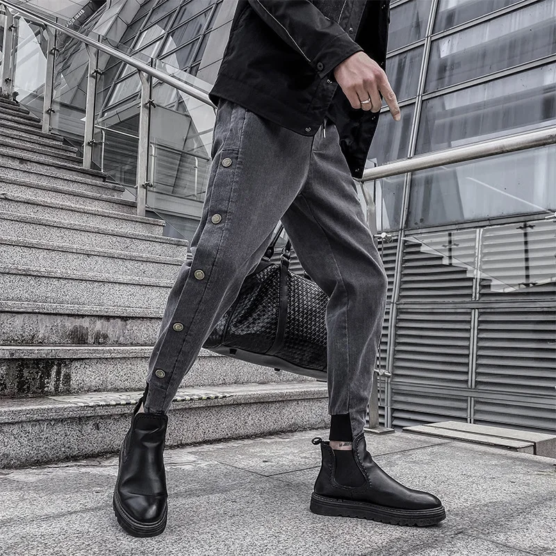 Casual Streetwear Men Jeans Pants Slim Fit Spring Autumn Skinny Jeans Men Metal Nail Decoration Holiday Travelling Men Clothing