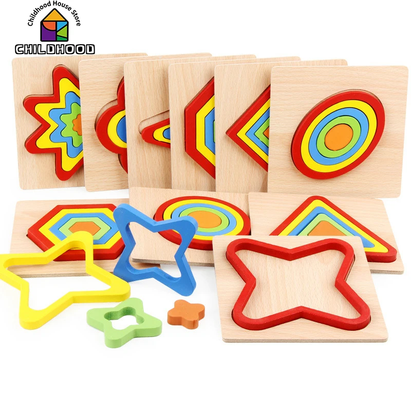 

Montessori Geometry Teaching Aids Baby Wooden Three-dimensional Building Blocks Early Childhood Education Toys Gifts for Kids