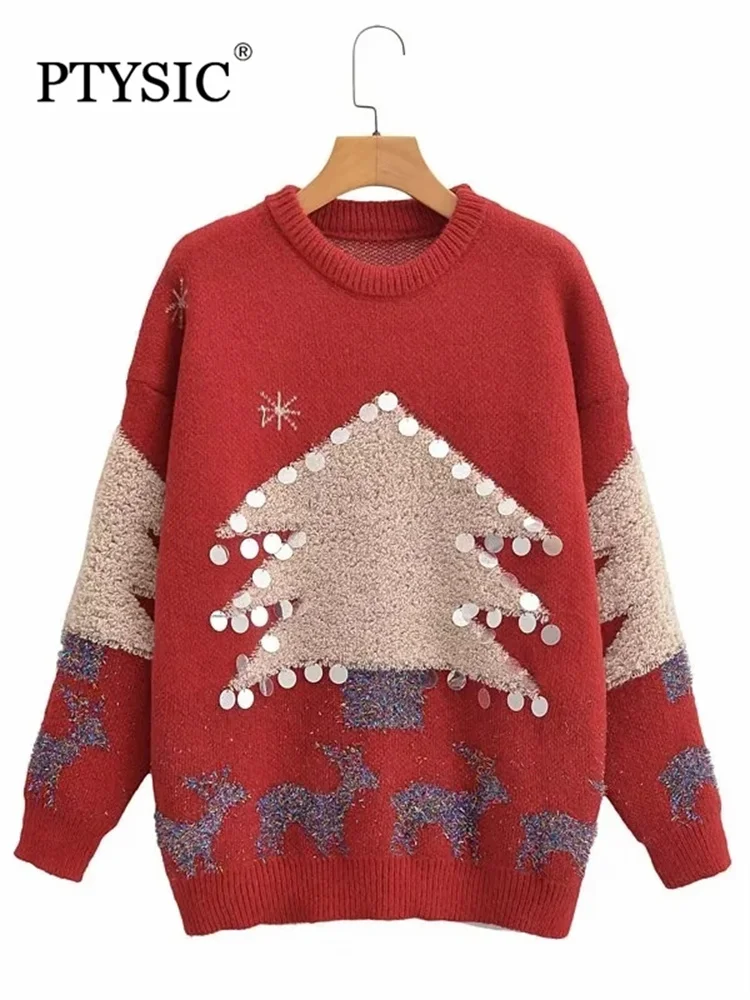 

Стильные женские красные зимние Рождественские свитера 2022, Женский пуловер с блестками в двадцать стилей, топы с длинным рукавом
