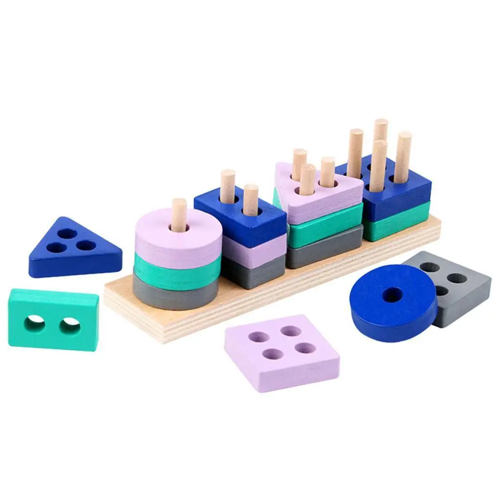

Montessori Toy Wooden Building Blocks Early Learning Educational Toys Color Shape Match Kids Puzzle Toys For Children Boys Girls