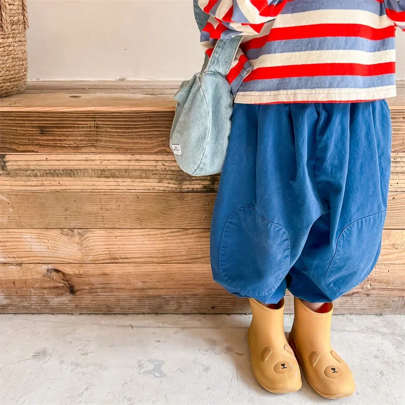 

Детские брюки, новинка 2023, детские осенние брюки-шаровары в Корейском стиле, повседневные Простые Модные свободные брюки для мальчиков и девочек