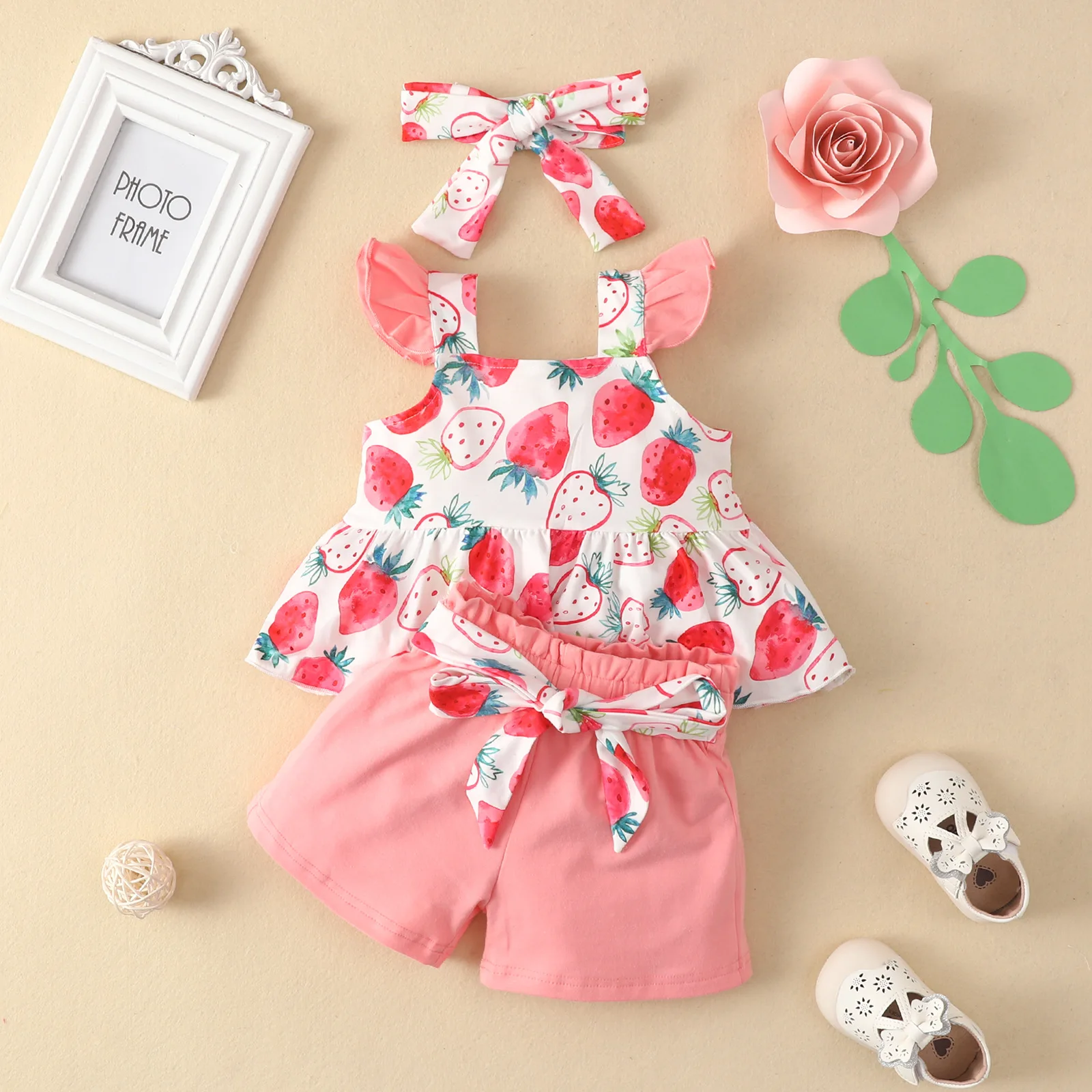 

Baby Girl Clothes Infant Cloting Sets Toddler Floral Suspender Top + Solid Shorts 2pcs Set Children Print Vest + Short Pants