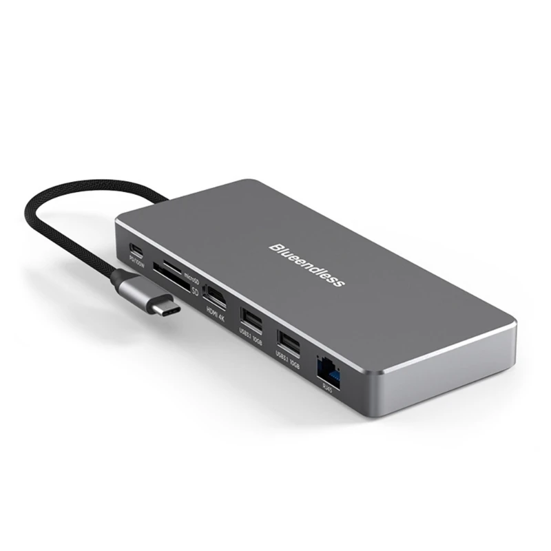 

Концентратор USB Type C 8-портовая док-станция, порт для серфинга, одновременное использование 8-портового подключения, HDMI-com/LAN/TF кардридер/100 Вт PD