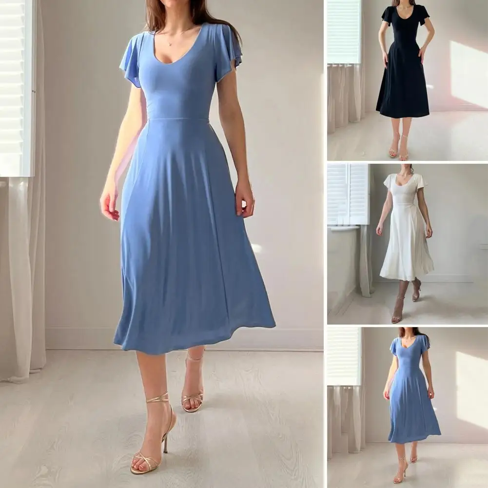 

Party Dress Waist Tight Women Dress Lady Summer Casual Loose Hem Dress