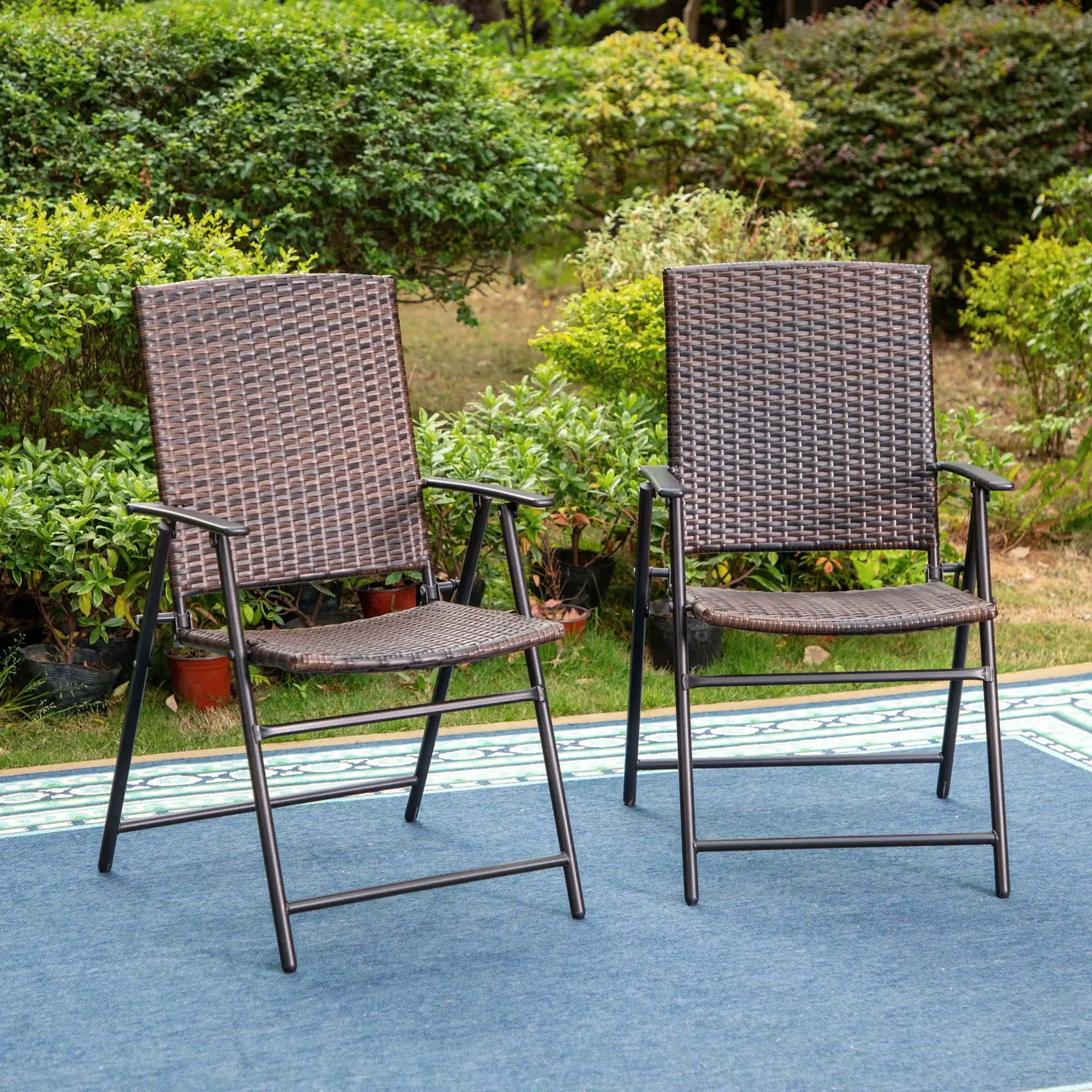 

MF Studio 2 штуки патио плетеные складные обеденные стулья с металлической рамой, темно-коричневый