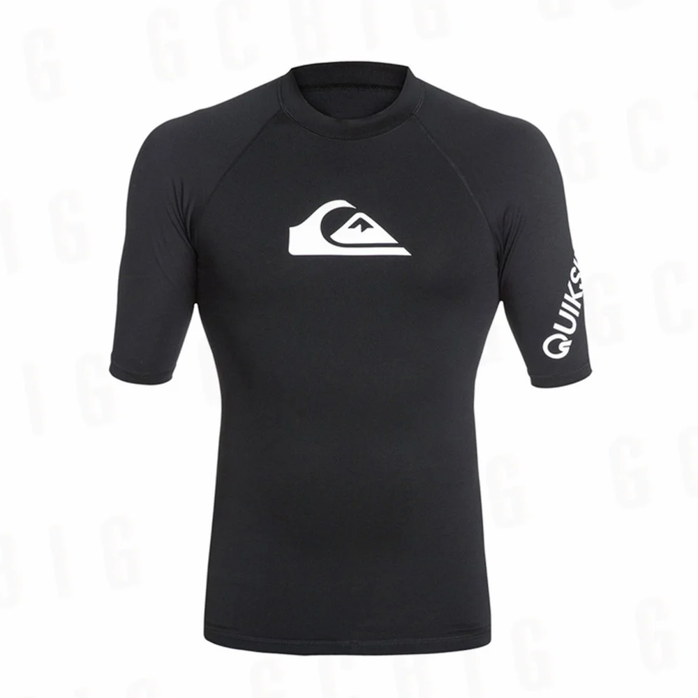 

Летняя мужская одежда для серфинга, купальный костюм с коротким рукавом, пляжные футболки с разрезом для плавания, с УФ-защитой, топ с защитой от сыпи, для водных видов спорта, для плавания