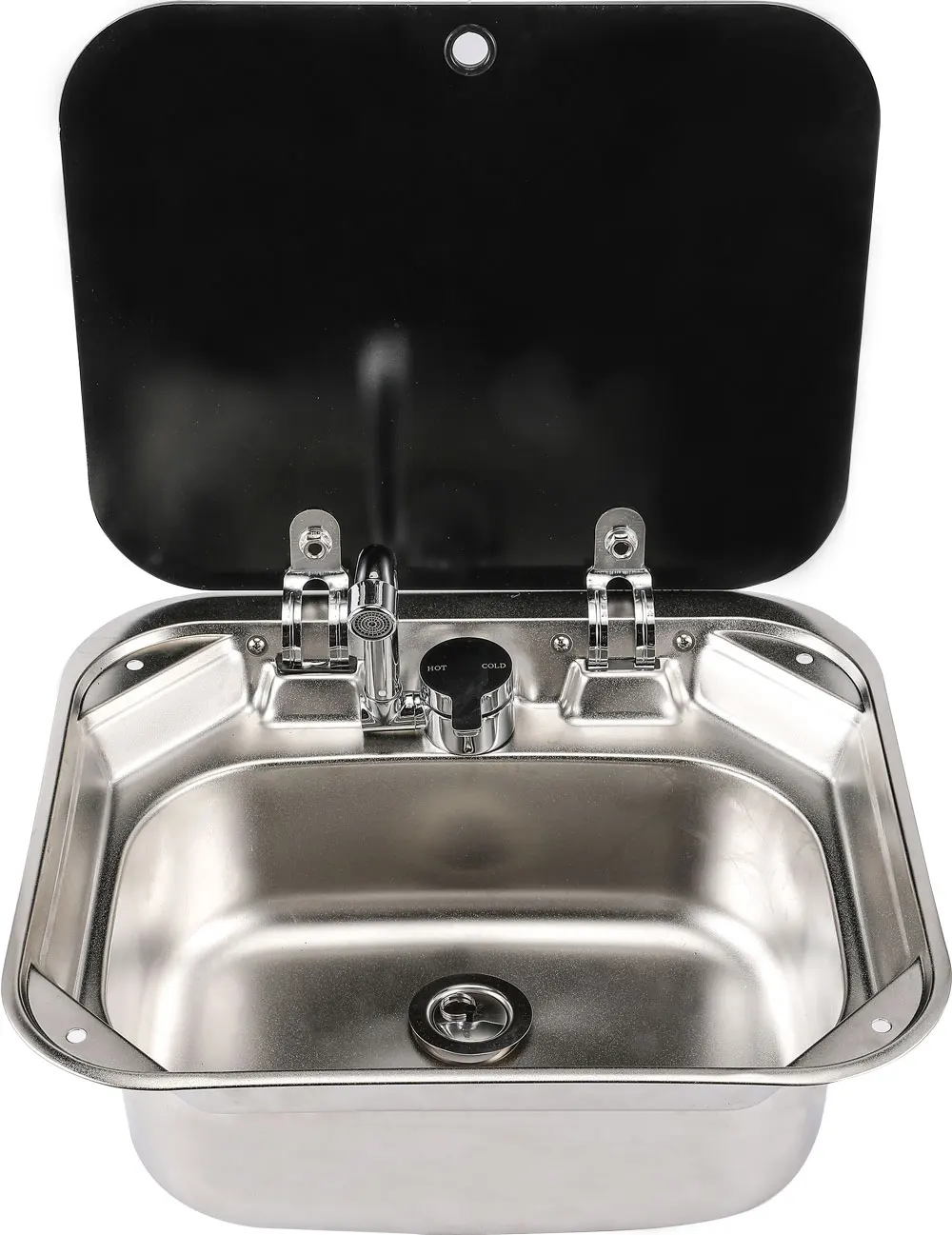 

Ручная раковина из нержавеющей стали для автофургона, лодки, раковина со складным смесителем, крышка из закаленного стекла, раковина, аксессуары для кемпера, прицепа