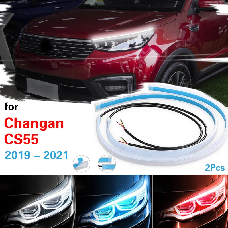 

Автомобильные дневные ходовые устройства, гибкая Водонепроницаемая светодиодная лента DRL для Changan CS55 2019-2021, автомобильные фары, поворотники, лампа 12 В